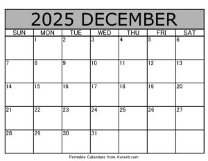 December 2025 Calendar Template