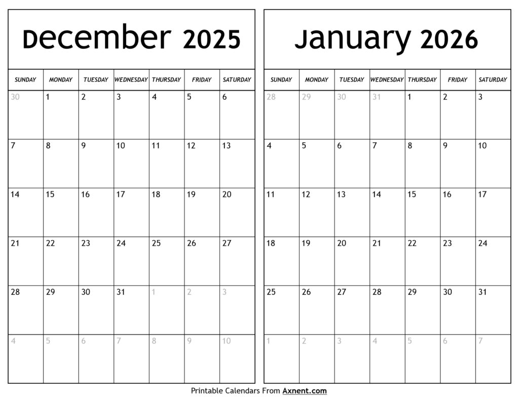 December 2025 January 2026 Calendar