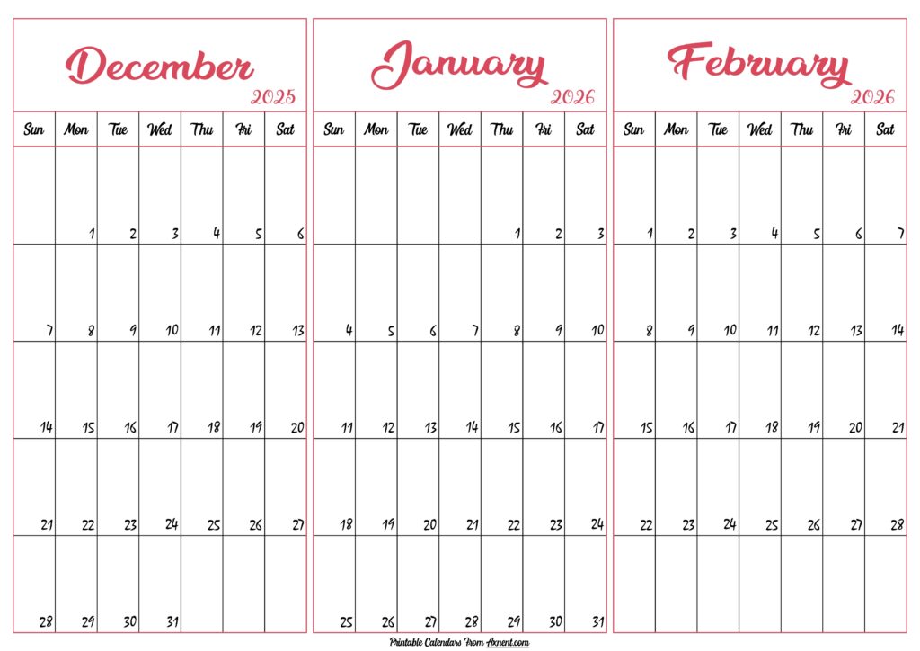 December 2025 January February 2026 Calendar