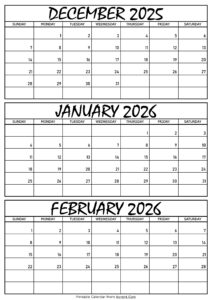 December 2025 January and February 2026 Calendar