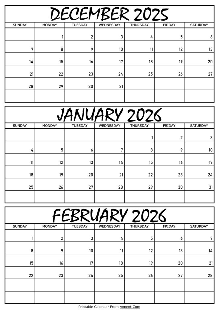 December 2025 January and February 2026 Calendar