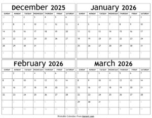 December 2025 to March 2026 Calendar