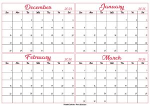 December 2025 to March 2026 Calendar Template