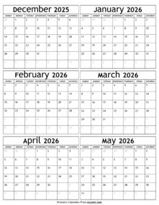 December 2025 to May 2026 Calendar