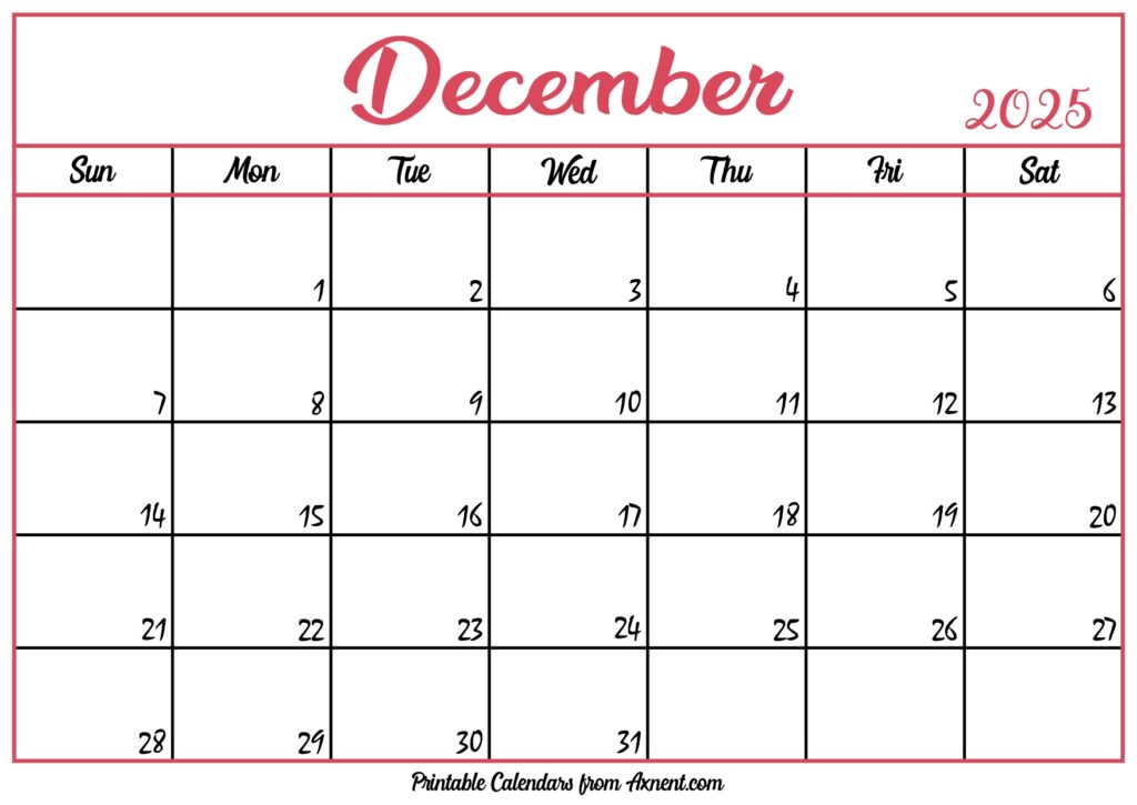 Free December Calendar 2025