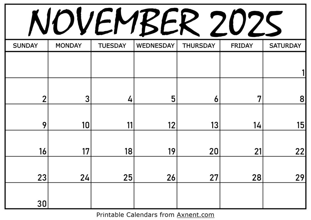 November 2025 Calendar Printable