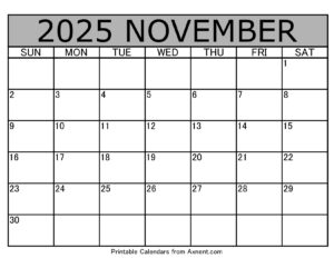 November 2025 Calendar Template