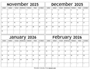 November 2025 to February 2026 Calendar