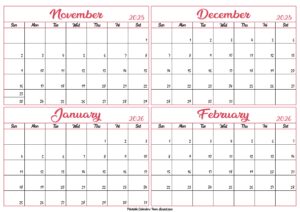 November 2025 to February 2026 Calendar Template