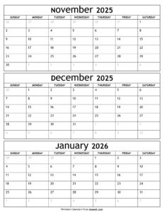 November 2025 to January 2026 Calendar