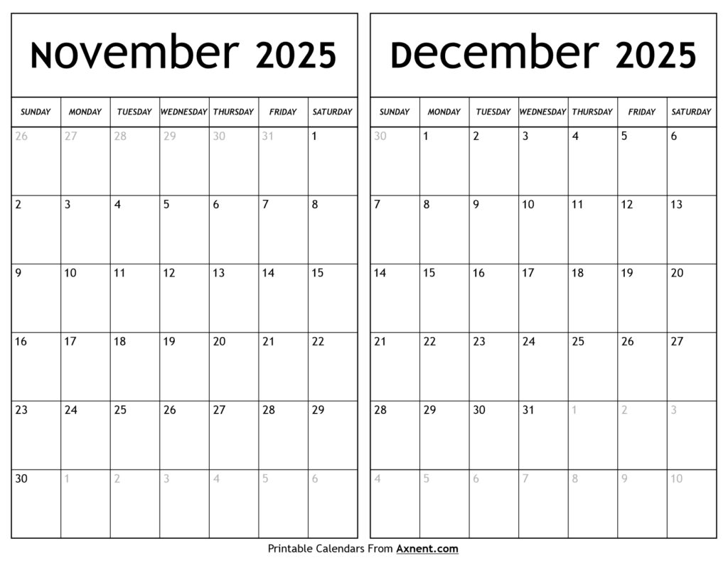 November December 2025 Calendar