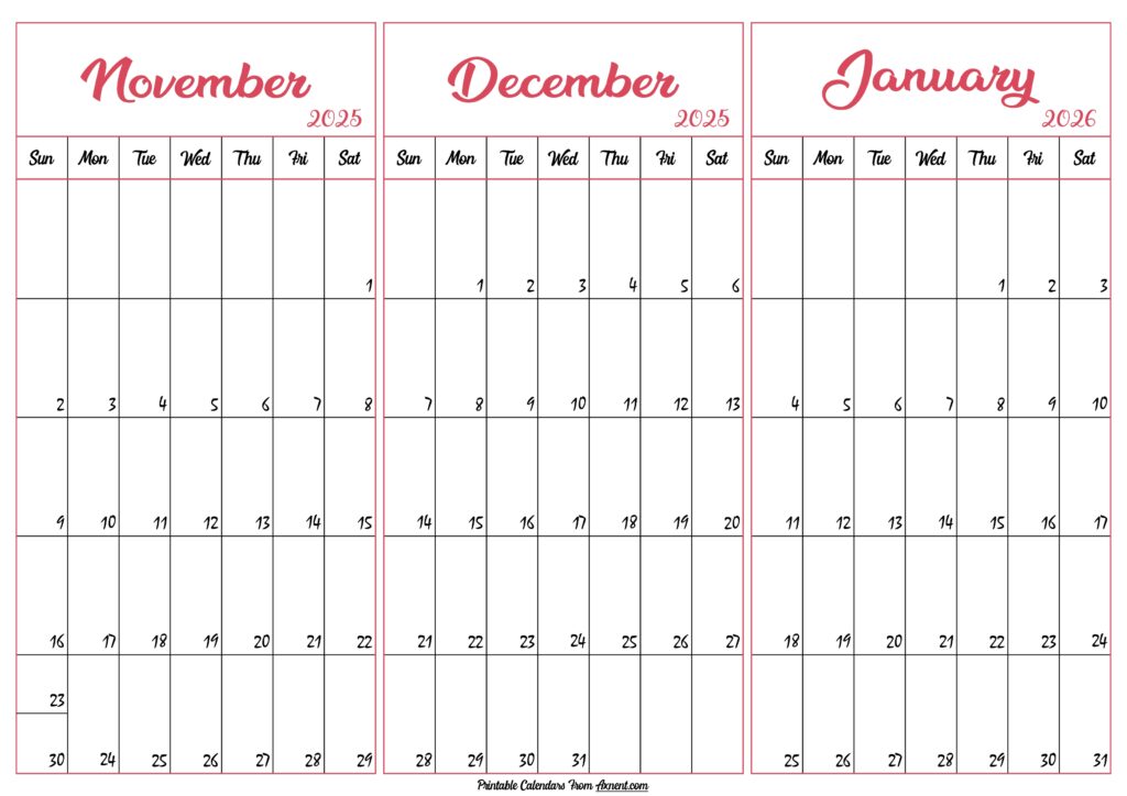 November December 2025 January 2026 Calendar