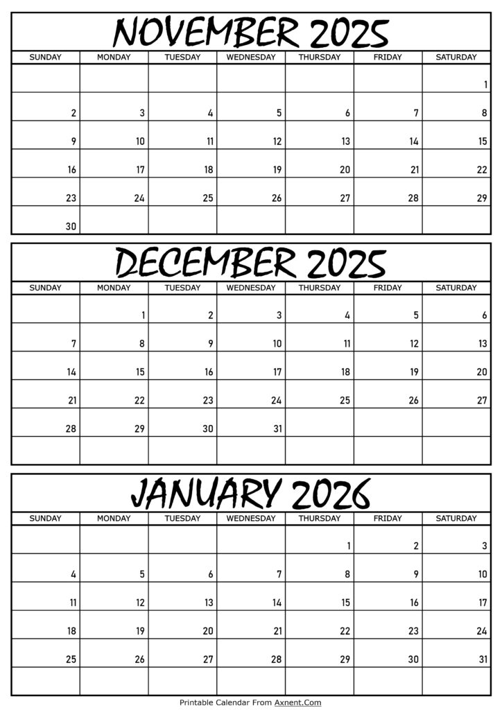 November December 2025 and January 2026 Calendar