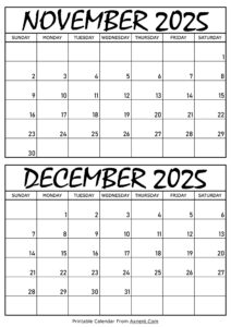 November and December 2025 Calendar