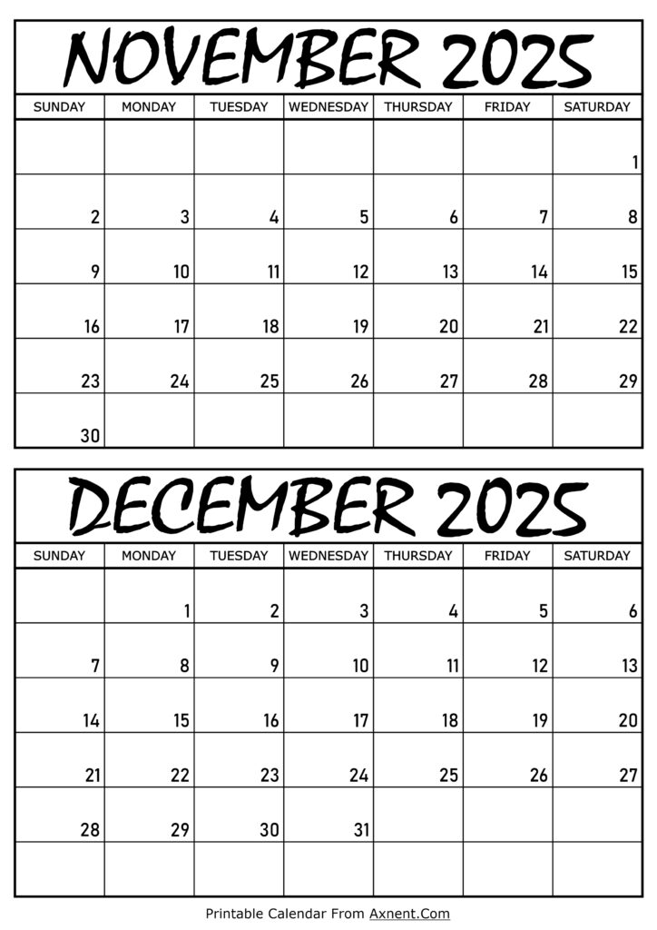 November and December 2025 Calendar