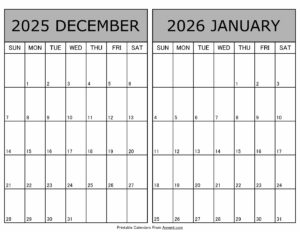 Printable December 2025 January 2026 Calendar