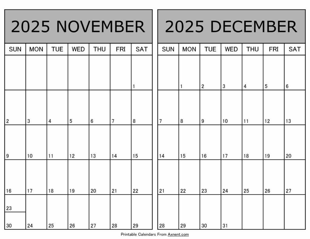 Printable November December 2025 Calendar