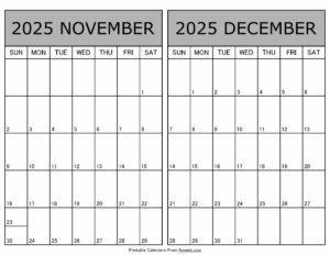 Printable November December 2025 Calendar