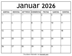 Kalender Januar 2026