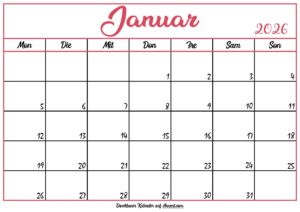 Monatskalender Januar 2026