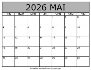 Calendrier À Imprimer Mai 2026