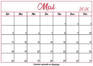 Calendrier Vierge Mai 2026