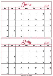 Calendar 2026 June July