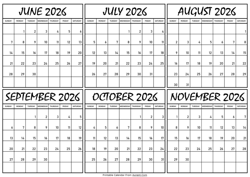Calendar June to November 2026