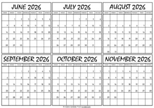 Calendar June to November 2026