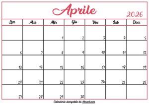 Calendario Aprile 2026 Stampabile