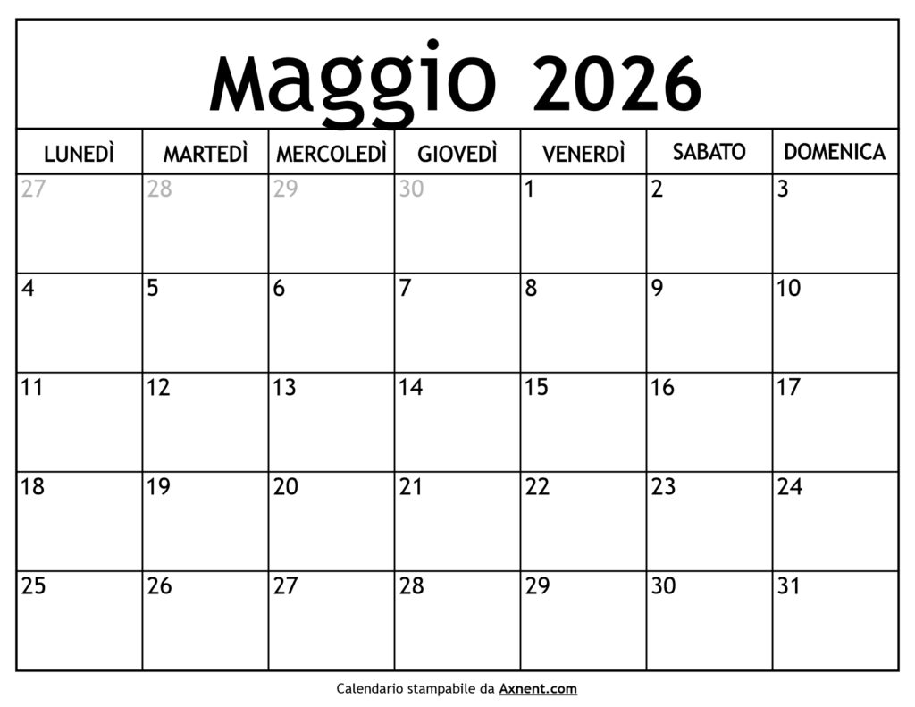 Calendario Maggio 2026