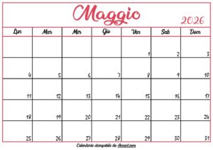 Calendario Maggio 2026 Stampabile