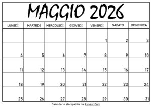 Calendario Maggio 2026 da Stampare