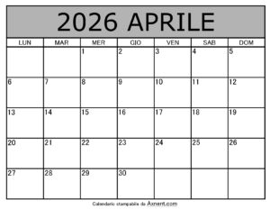 Calendario Mensile di Aprile 2026