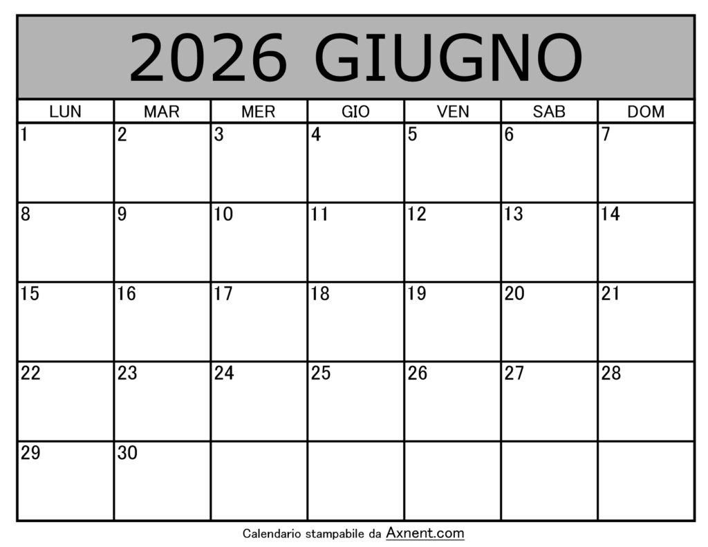 Calendario Mensile di Giugno 2026