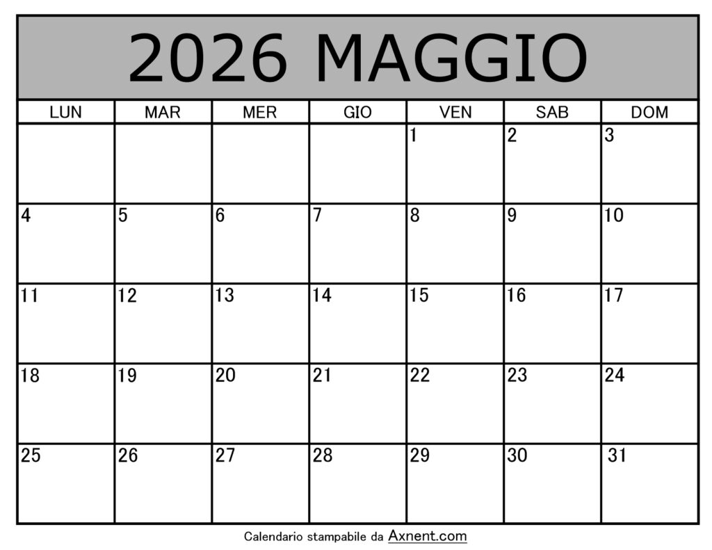 Calendario Mensile di Maggio 2026