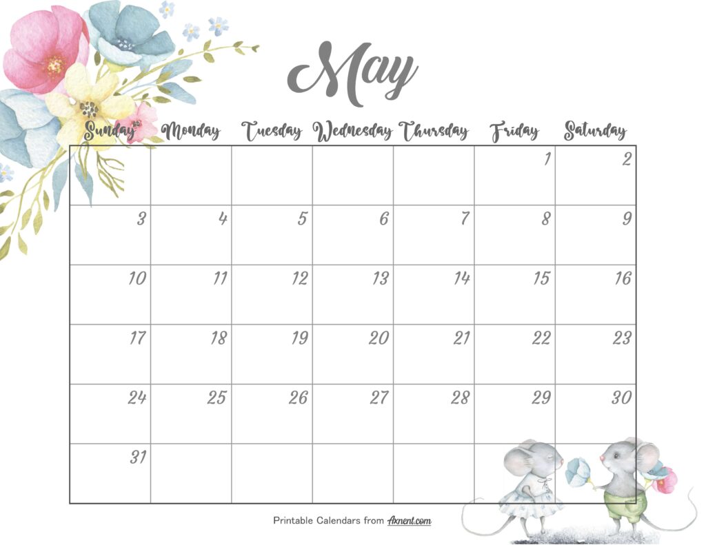 Cute May Calendar 2026