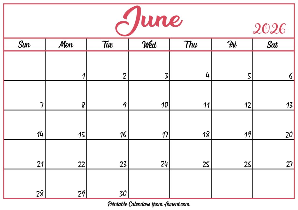 Free June Calendar 2026
