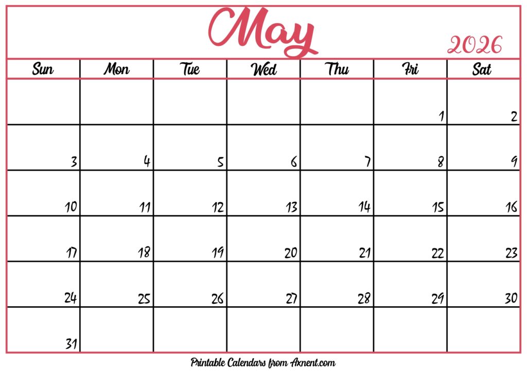 Free May Calendar 2026