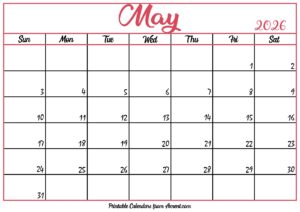 Free May Calendar 2026