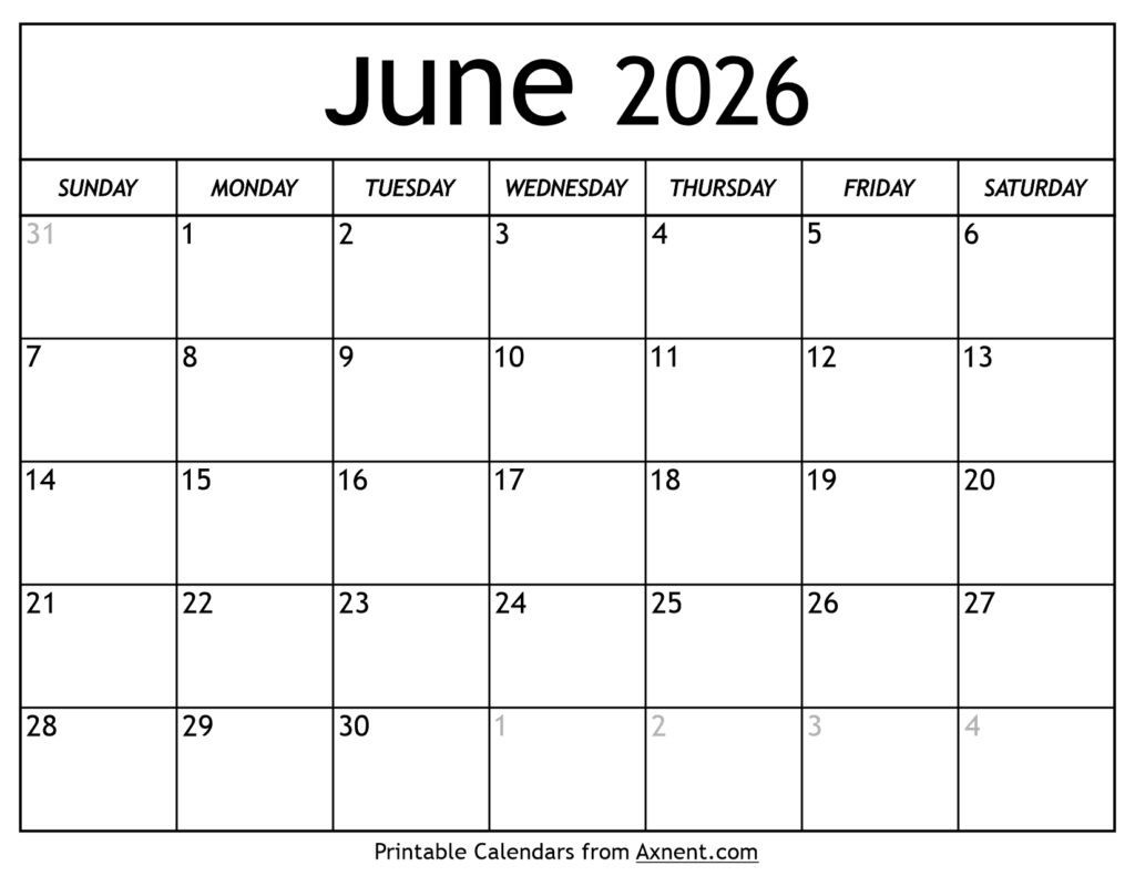 June 2026 Calendar