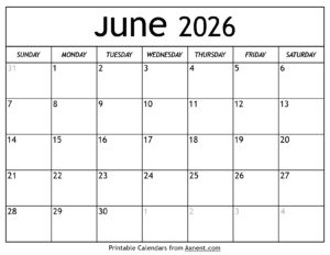 June 2026 Calendar