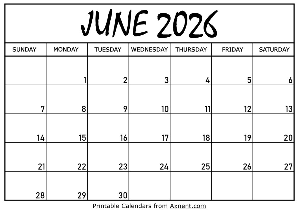 June 2026 Calendar Printable