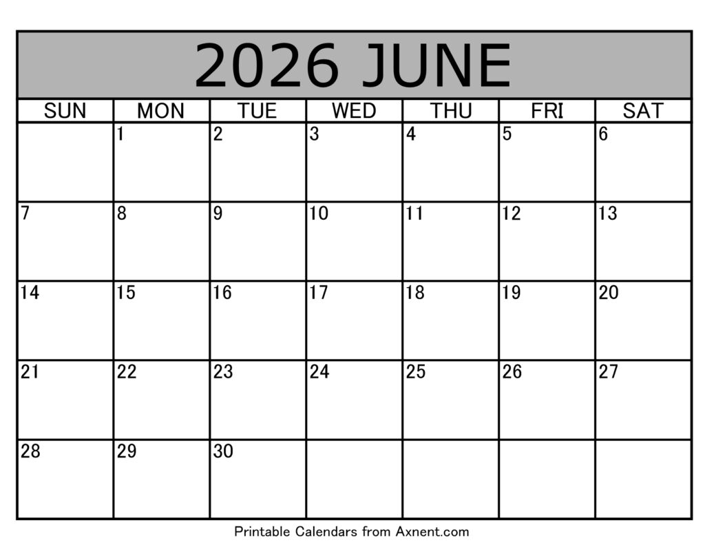 June 2026 Calendar Template