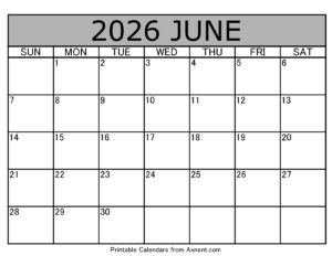 June 2026 Calendar Template