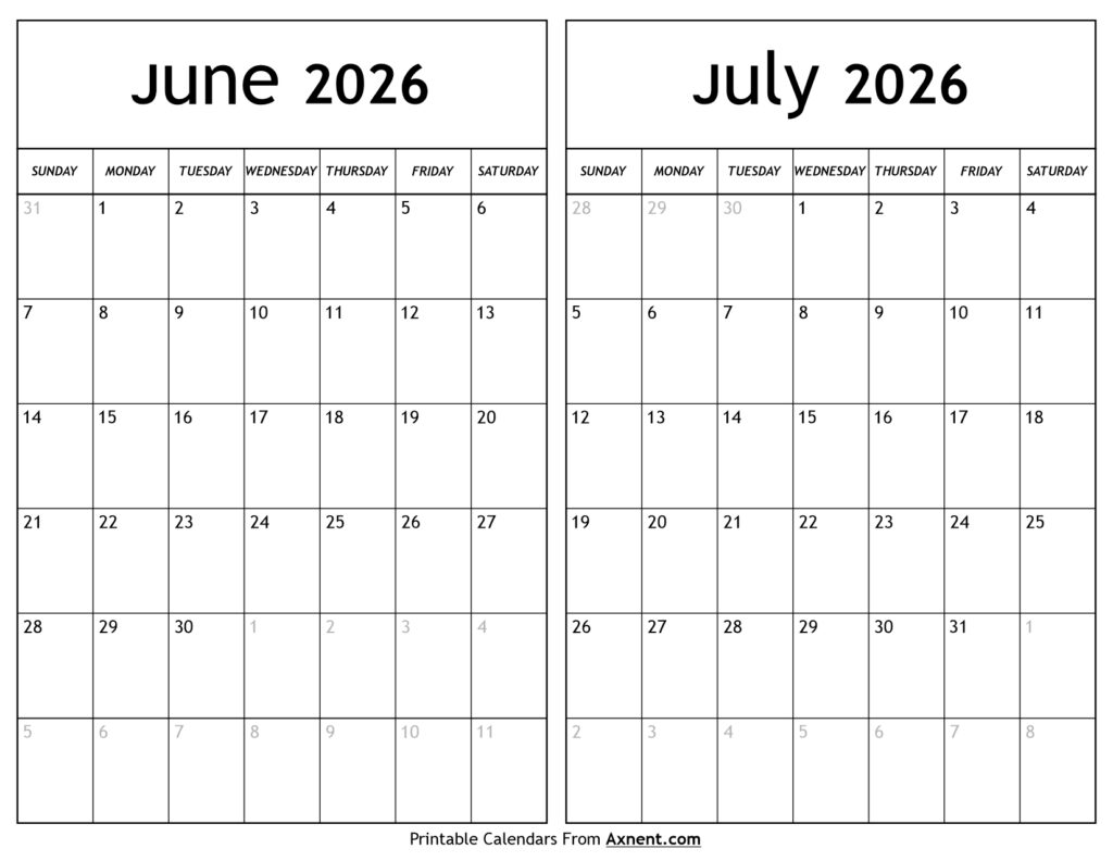 June July 2026 Calendar