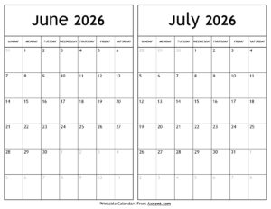 June July 2026 Calendar
