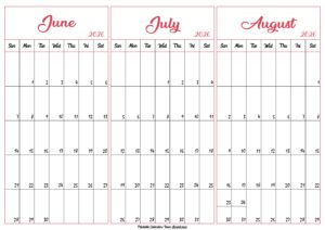 June July August 2026 Calendar