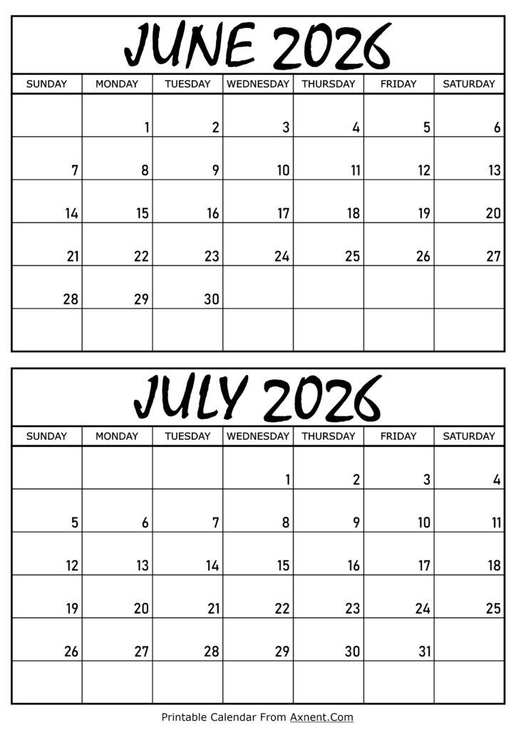 June and July 2026 Calendar