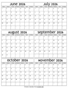 June to November 2026 Calendar